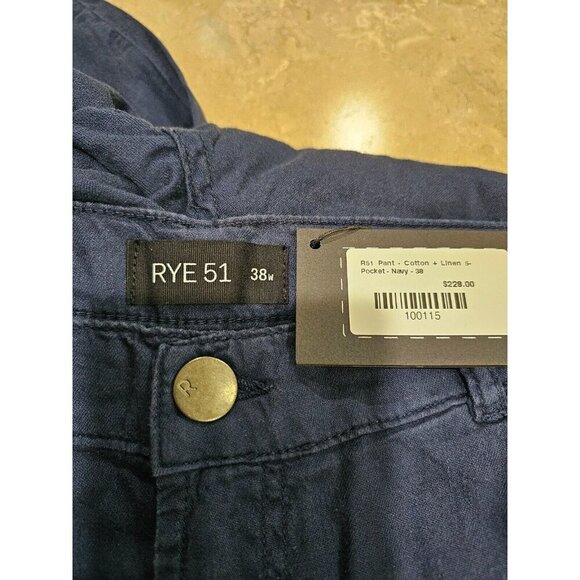 NWT Men's Rye 51 R51 Silo Straight Fit Cotton and Linen Pants Navy Blue 38W - Picture 4 of 5